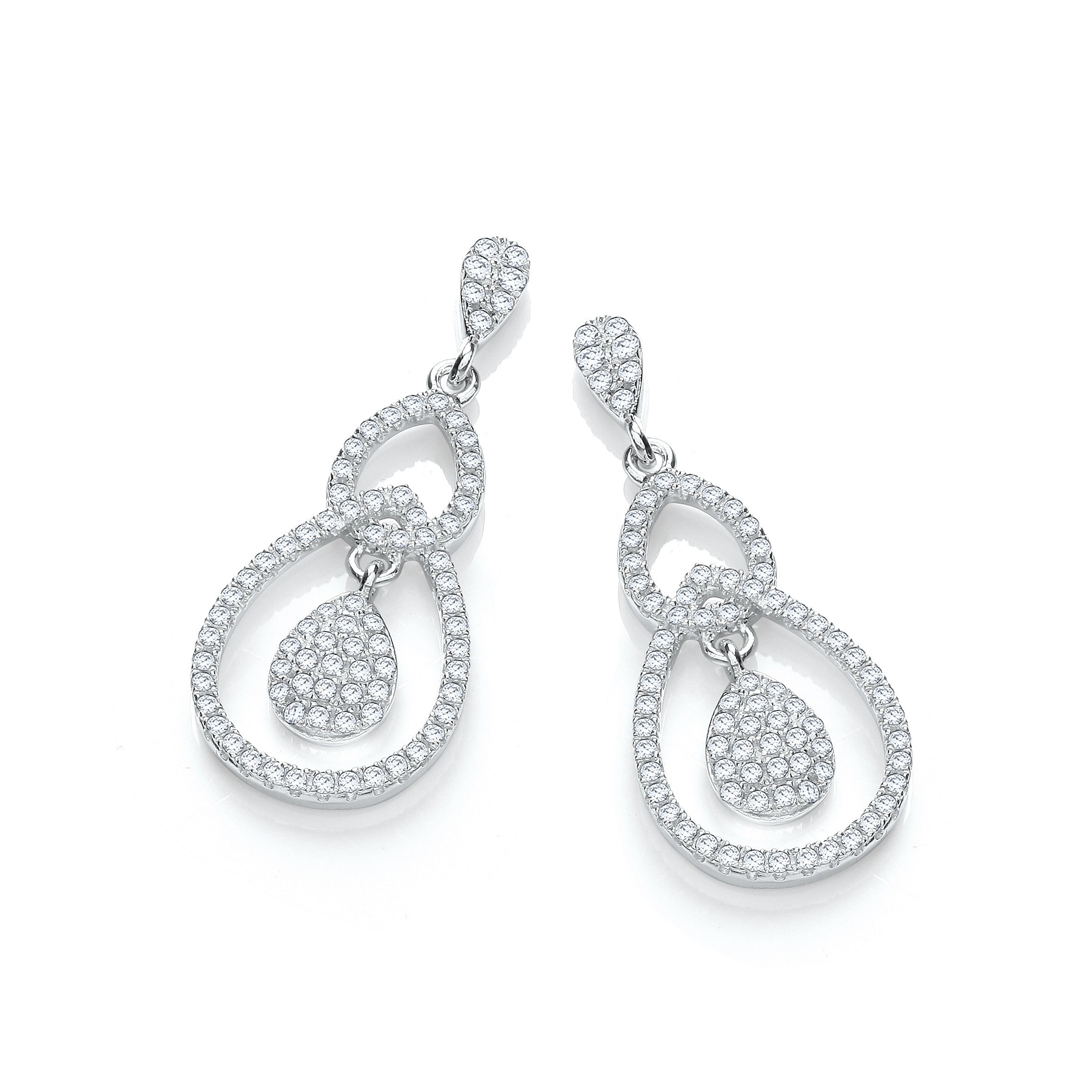 Micro Pave' Fancy Cubic Zirconia Drop Earrings - Silver