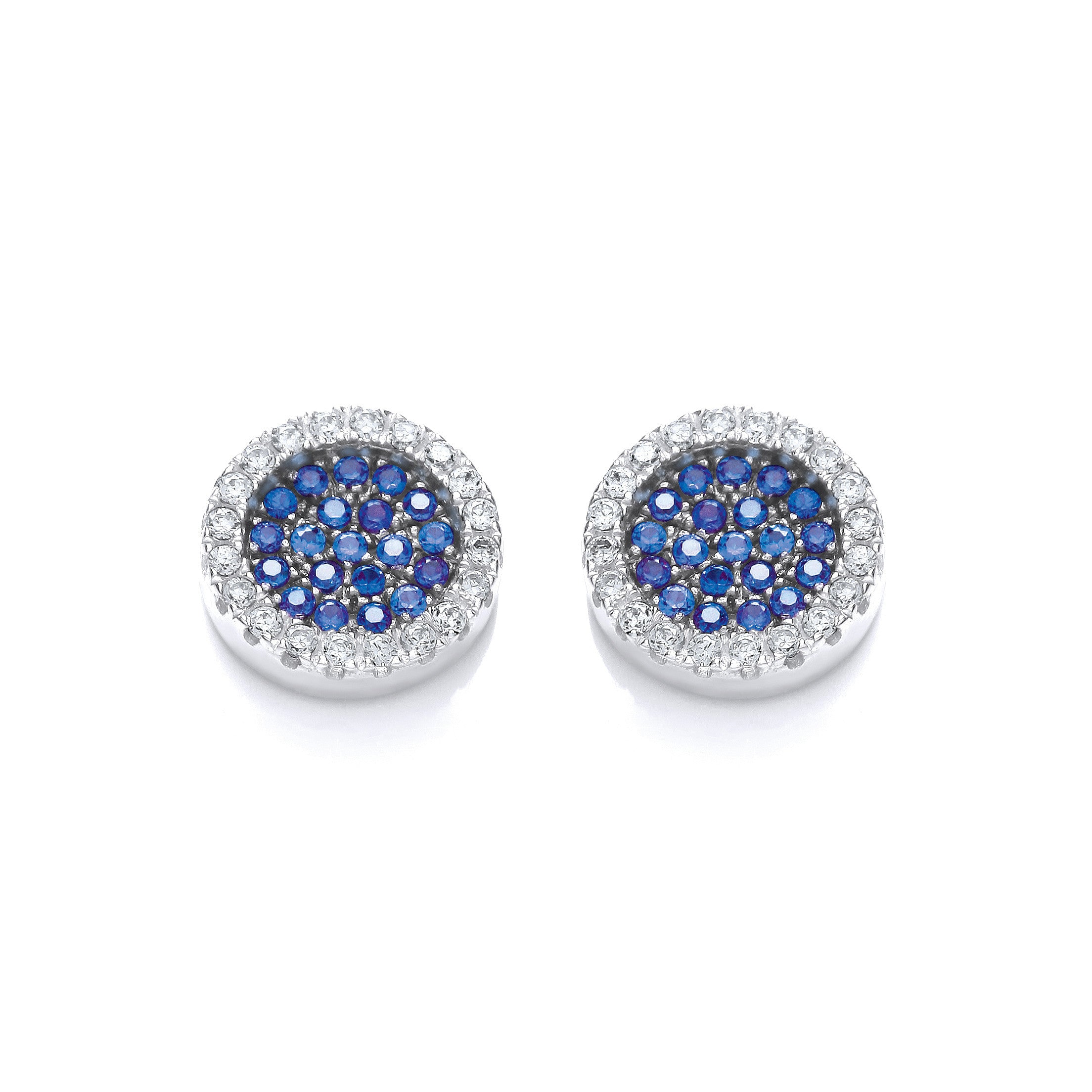 Micro Pave' Round Blue Cubic Zirconia Stud Earrings - Silver