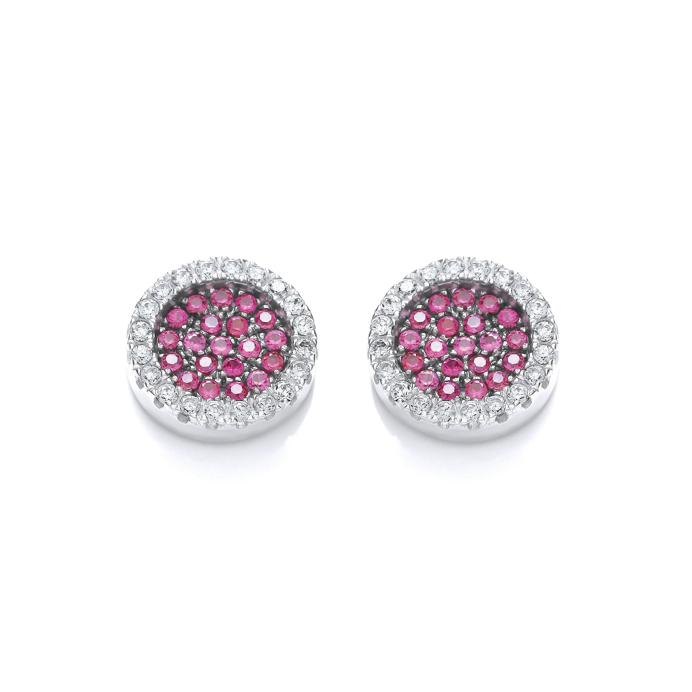 Puces d'oreilles rondes en zircone cubique rose micro-sertie - Argent