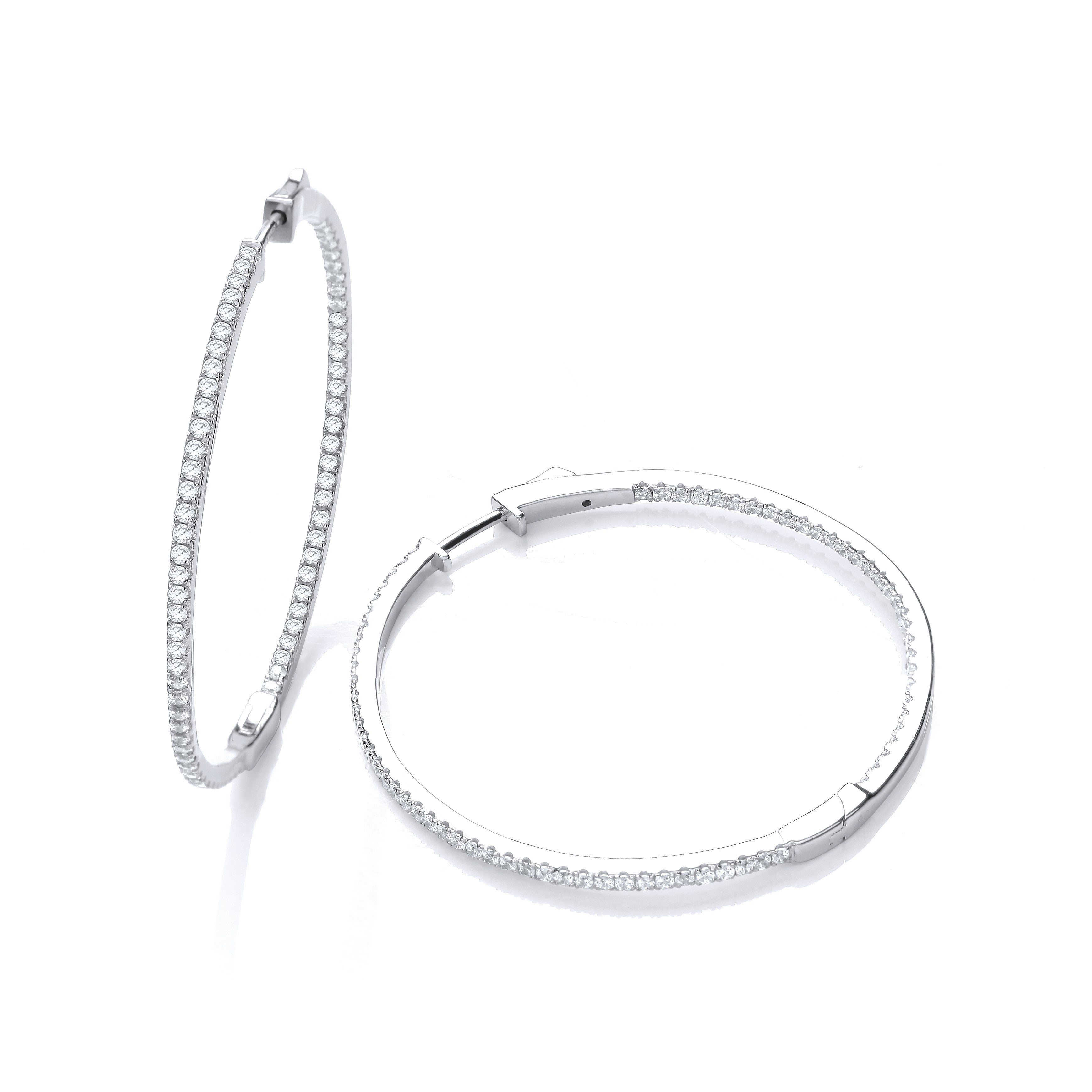 Boucles d'oreilles créoles rondes en oxyde de zirconium et micro-pavé - Argent