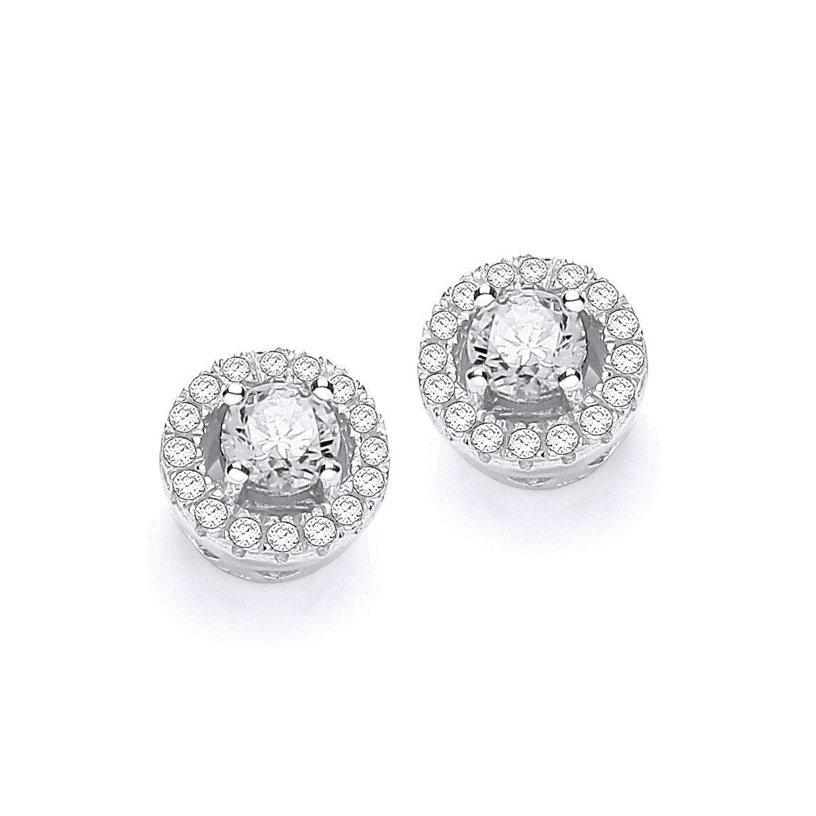 Micro Pave' Halo Style Cubic Zirconia Earrings - Silver