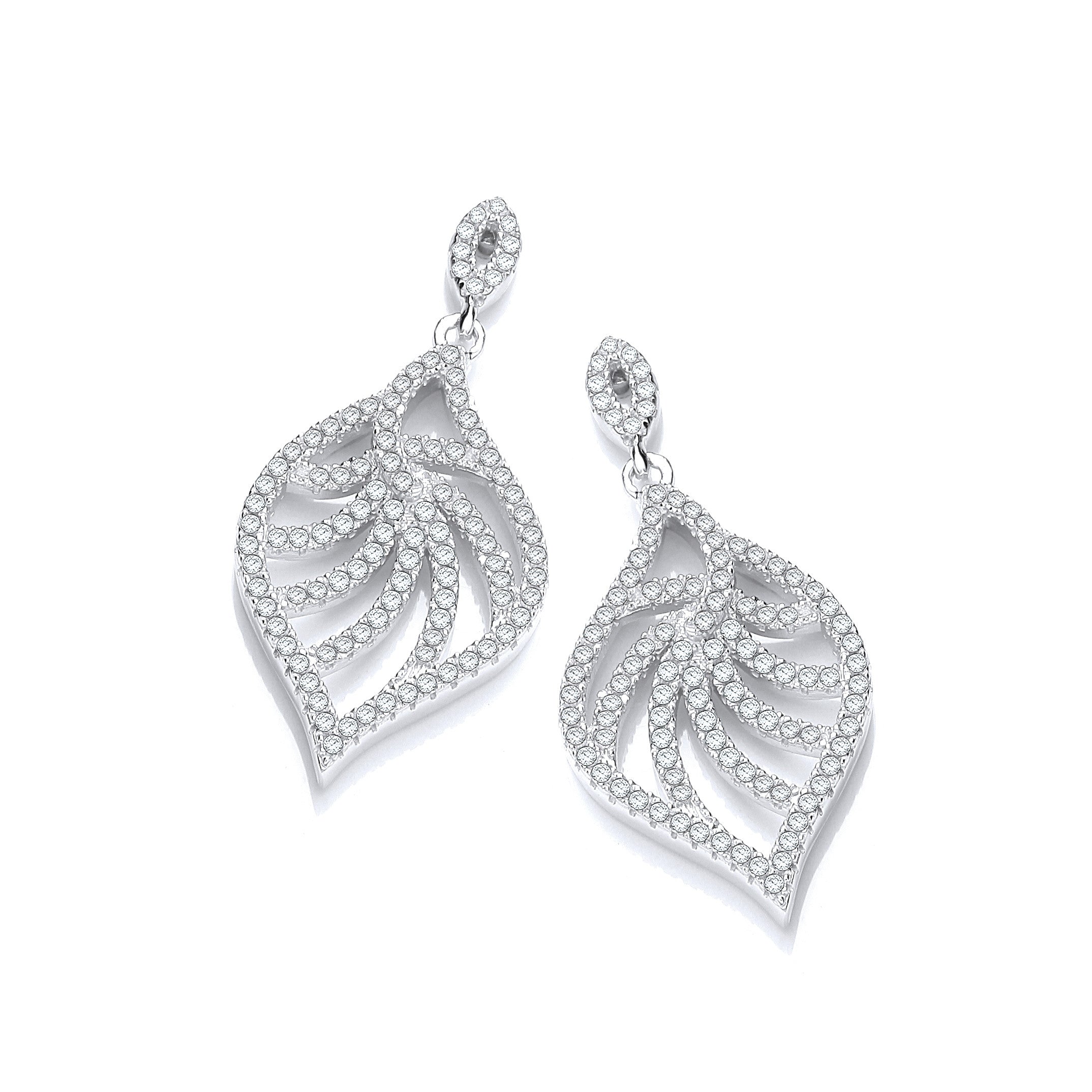 Micro Pave' Leaf Shape Earrings - Silver