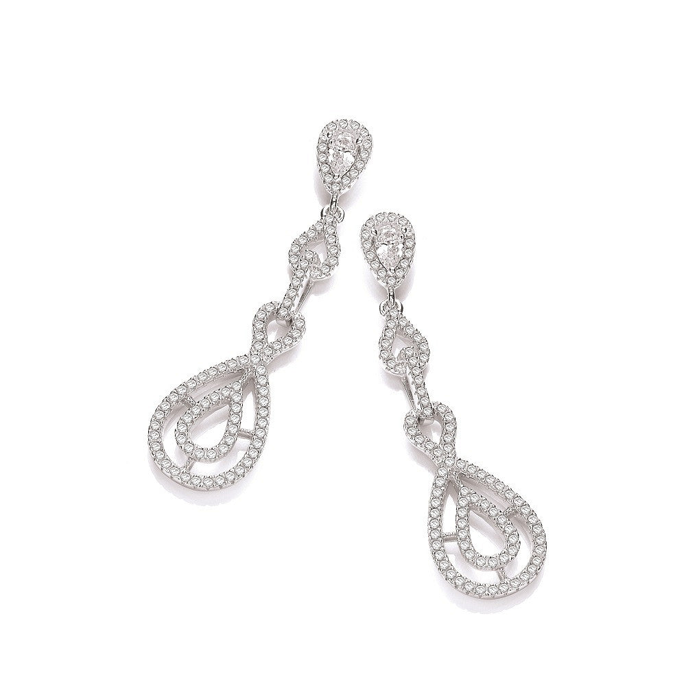 Micro Pave' Cubic Zirconia Fancy Drop Earrings - Silver
