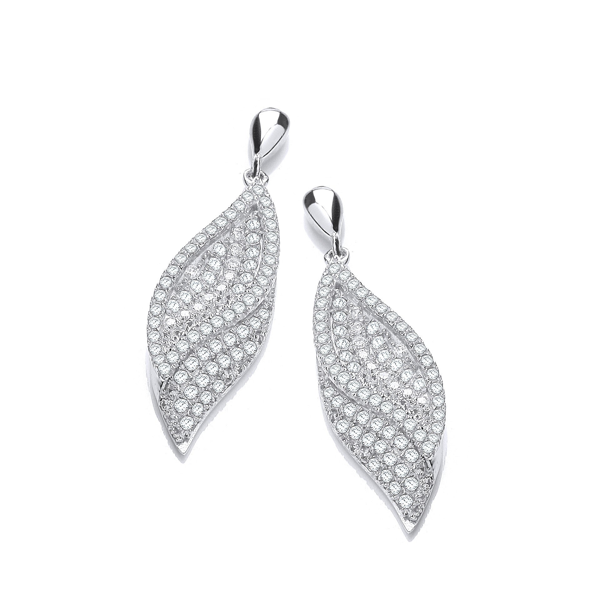 Micro Pave' Leaf Cubic Zirconia Earrings - Silver