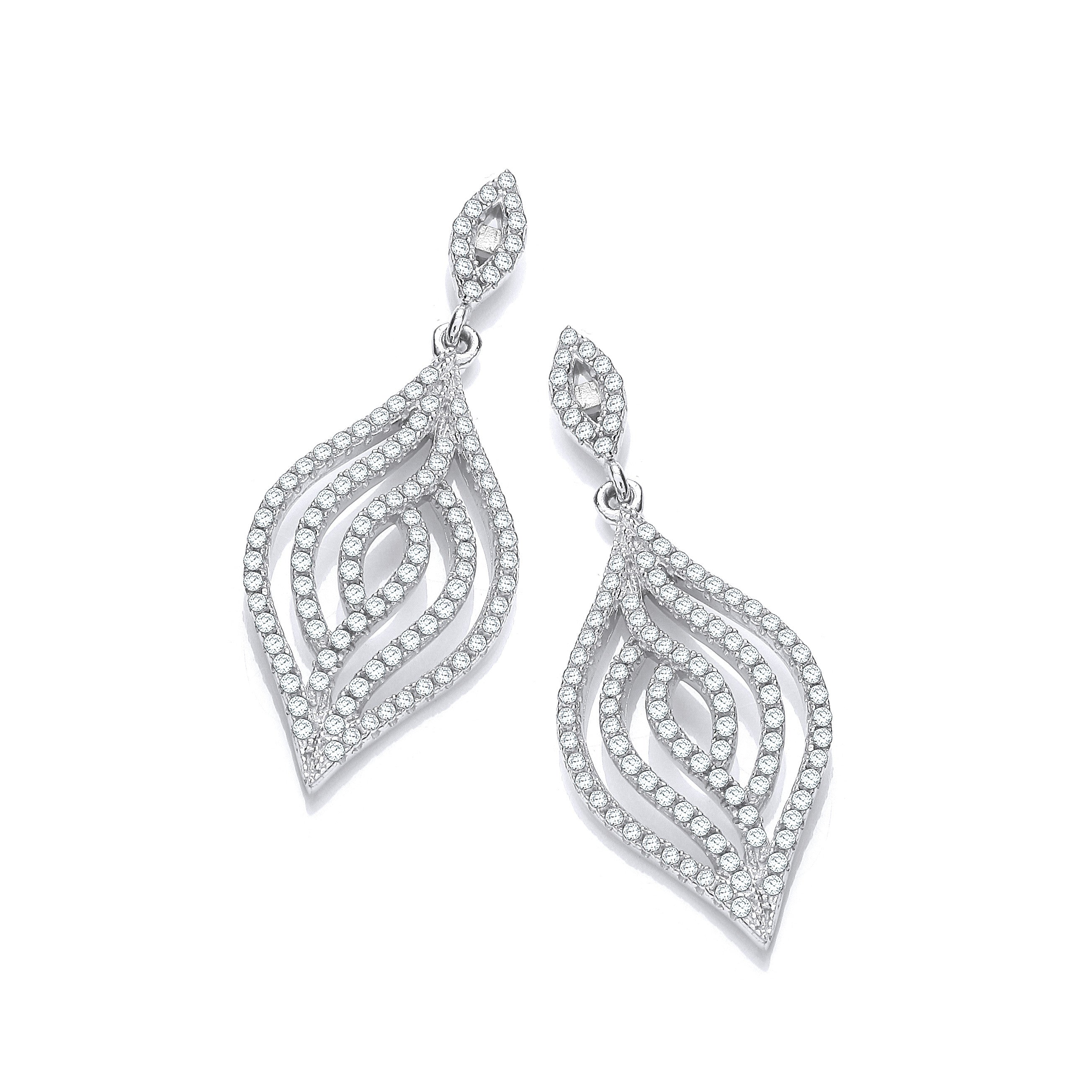 Micro Pave' Leaf Cubic Zirconia Earrings - Silver