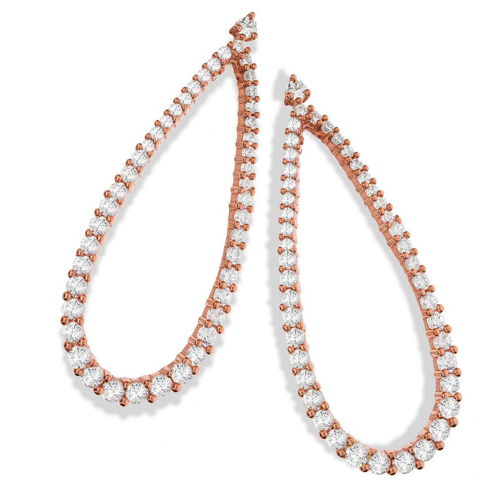 Boucles d'oreilles en argent avec zircons cubiques poire micro pavé rose