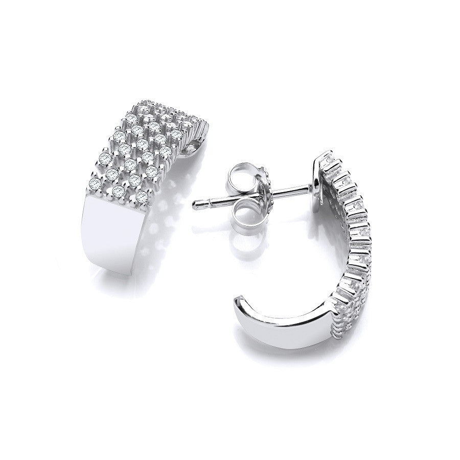 Micro Pave Multi Row Cubic Zirconia Silver Earrings - Silver