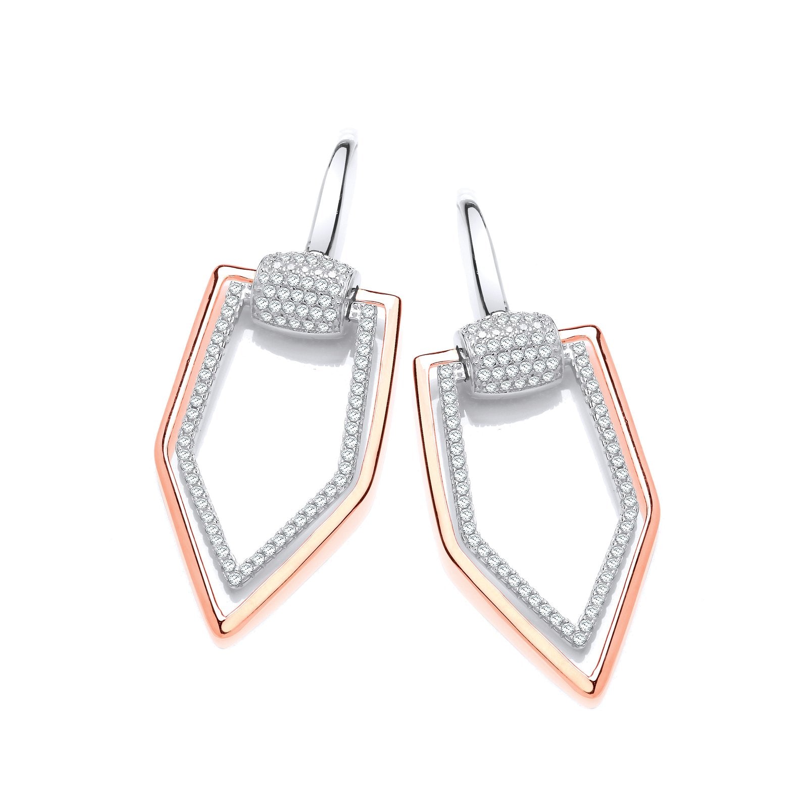 Rose Coated Micro Pave Cz Drop Silver Earrings