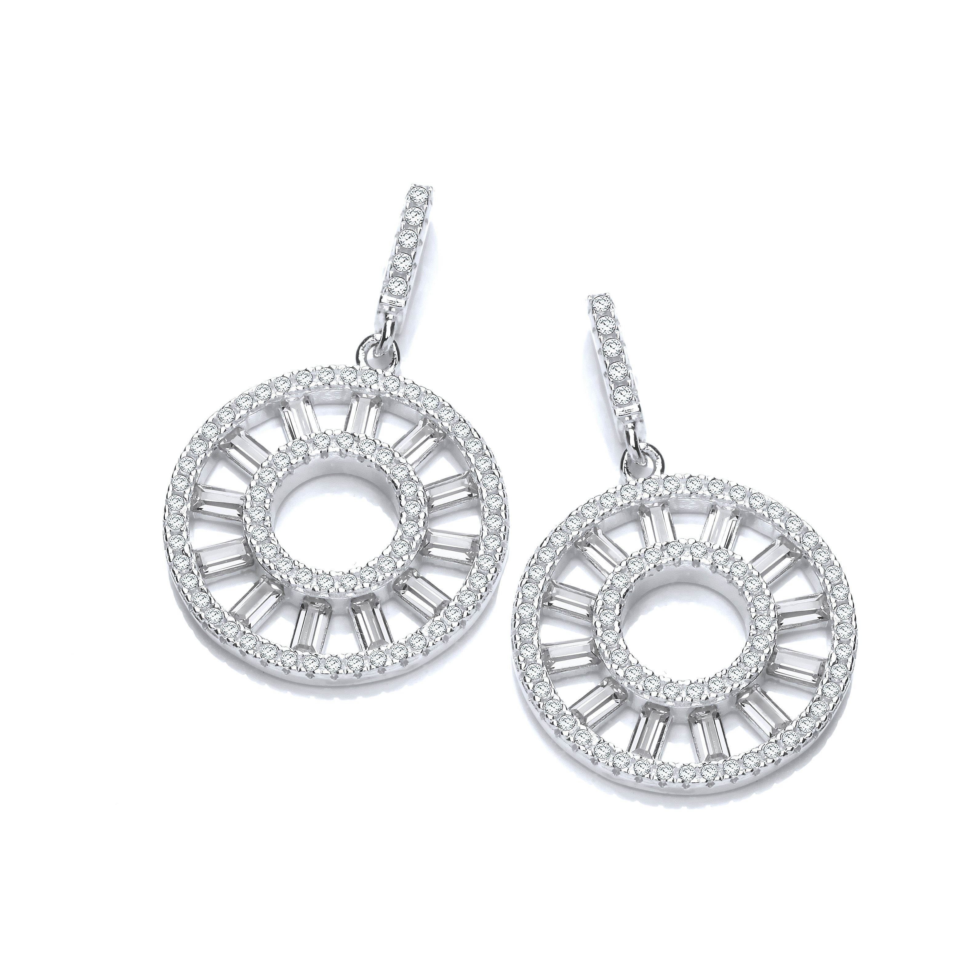 Circle of Life Round & Baguette Cubic Zirconia Silver Earrings - Silver