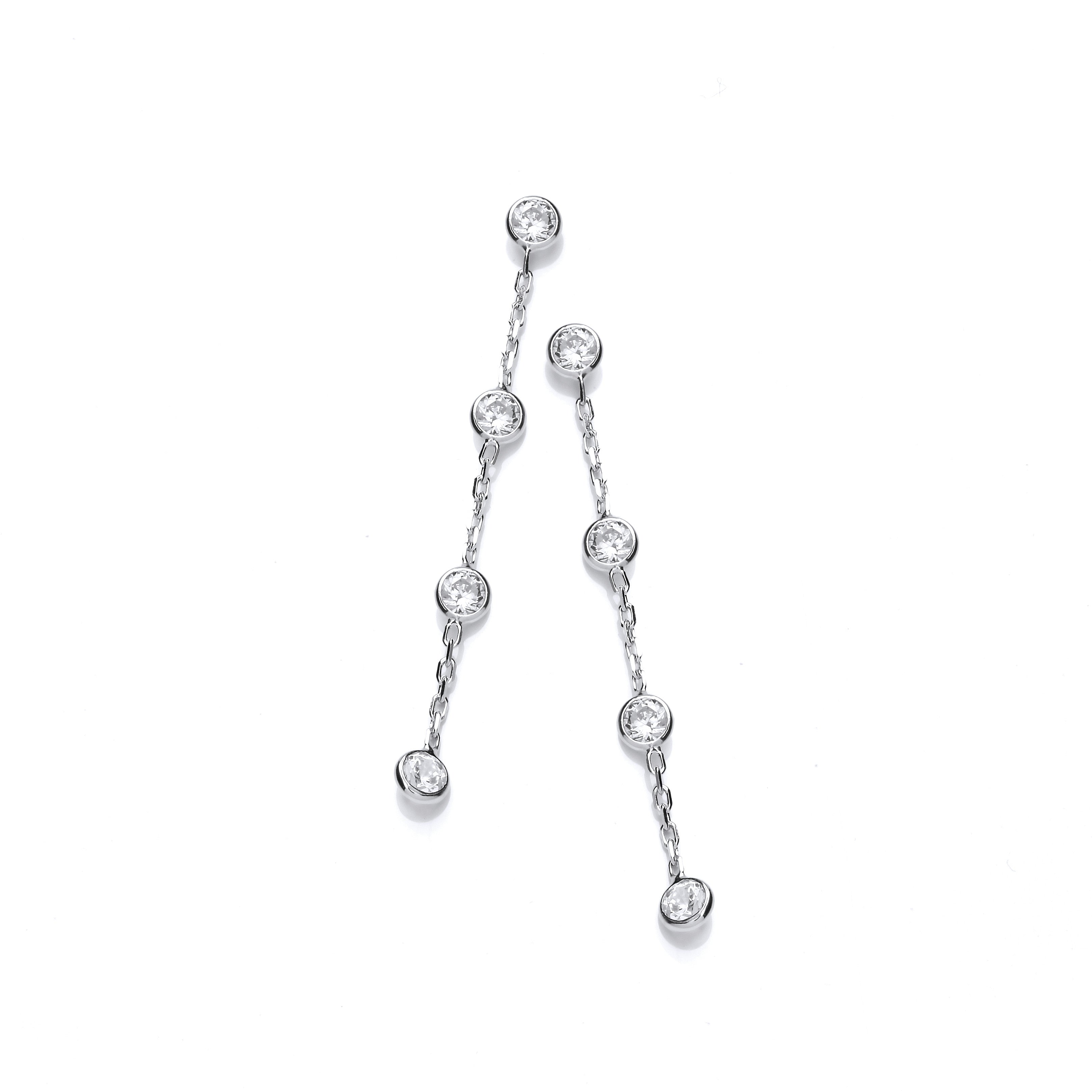 Silver Rubover Clear Cubic Zirconia's Drop Earrings - Silver