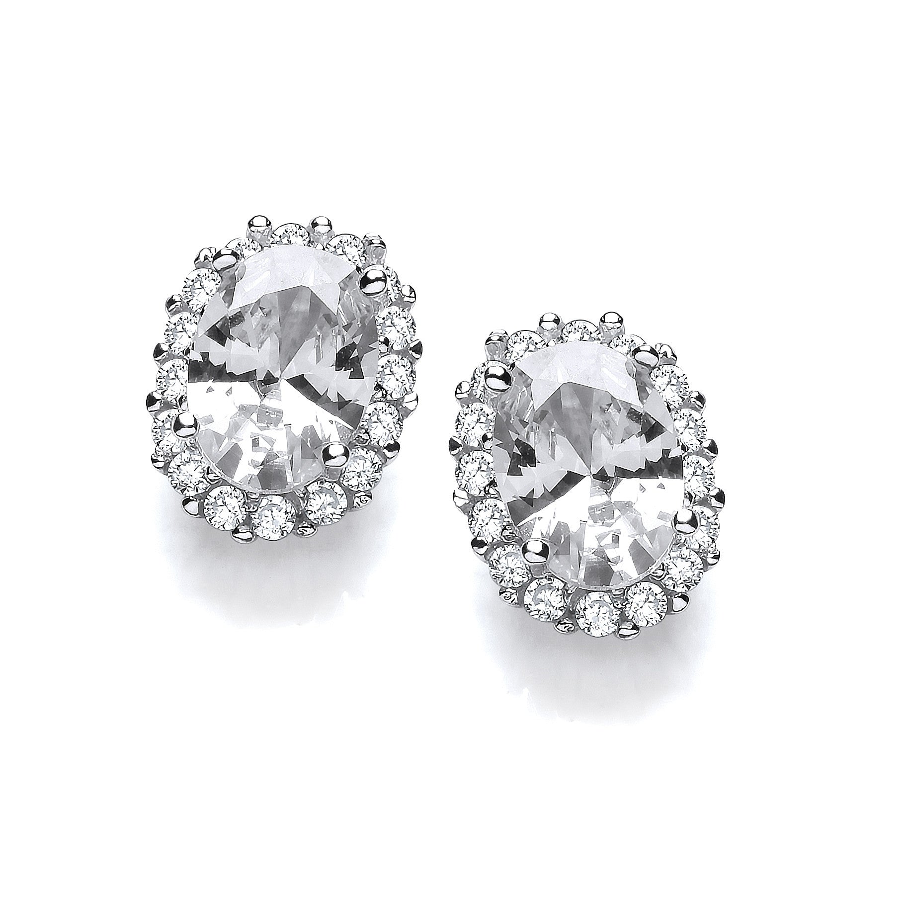 Oval Clear Cubic Zirconia Stud Silver Earrings - Silver