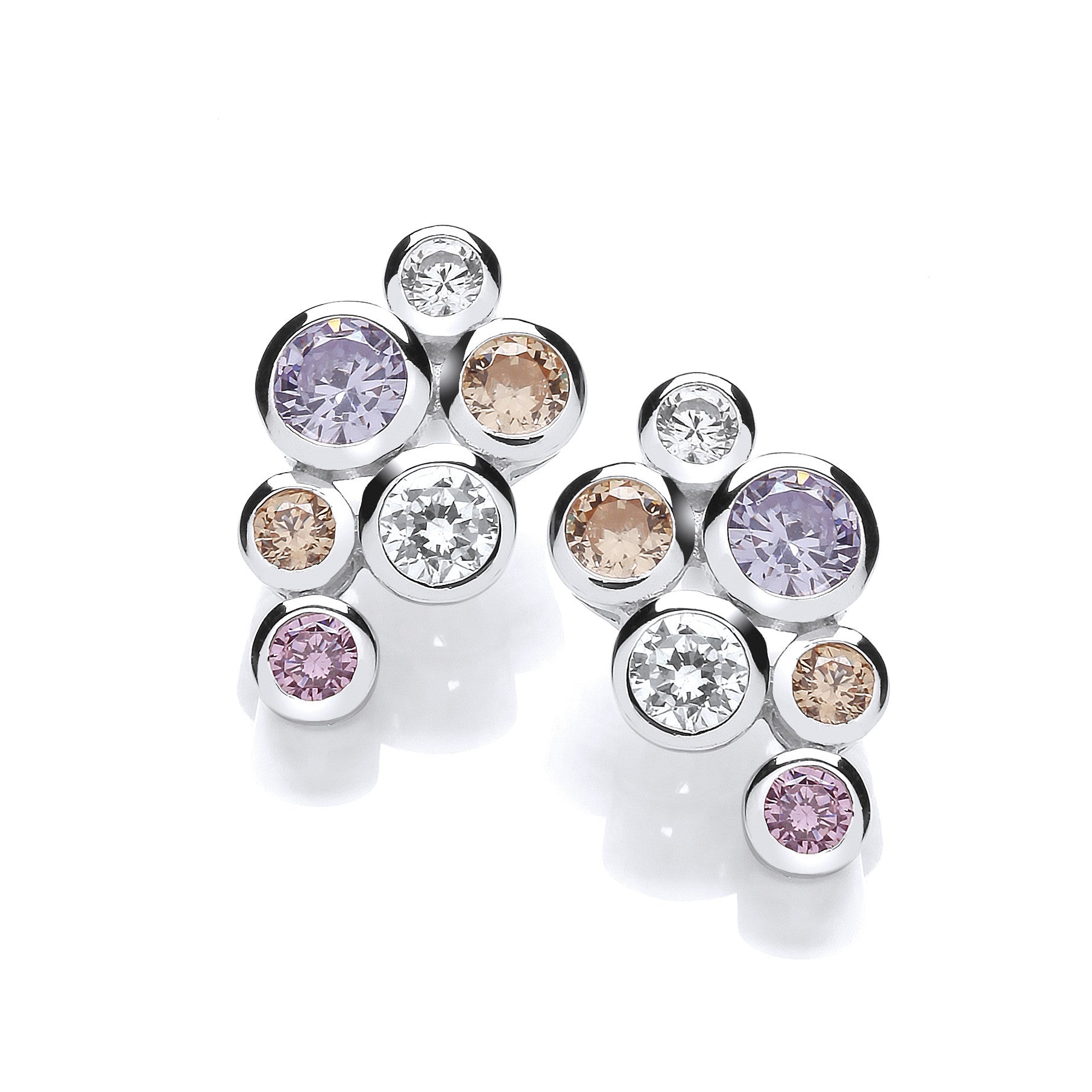Multi Colour Rubover set Cubic Zirconias Earrings - Silver