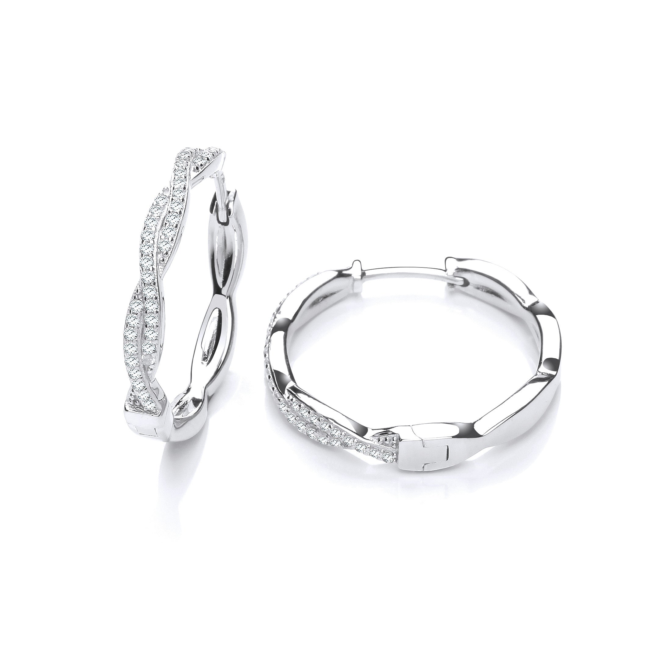 Entwined Hoop Cubic Zirconia Earrings - Silver