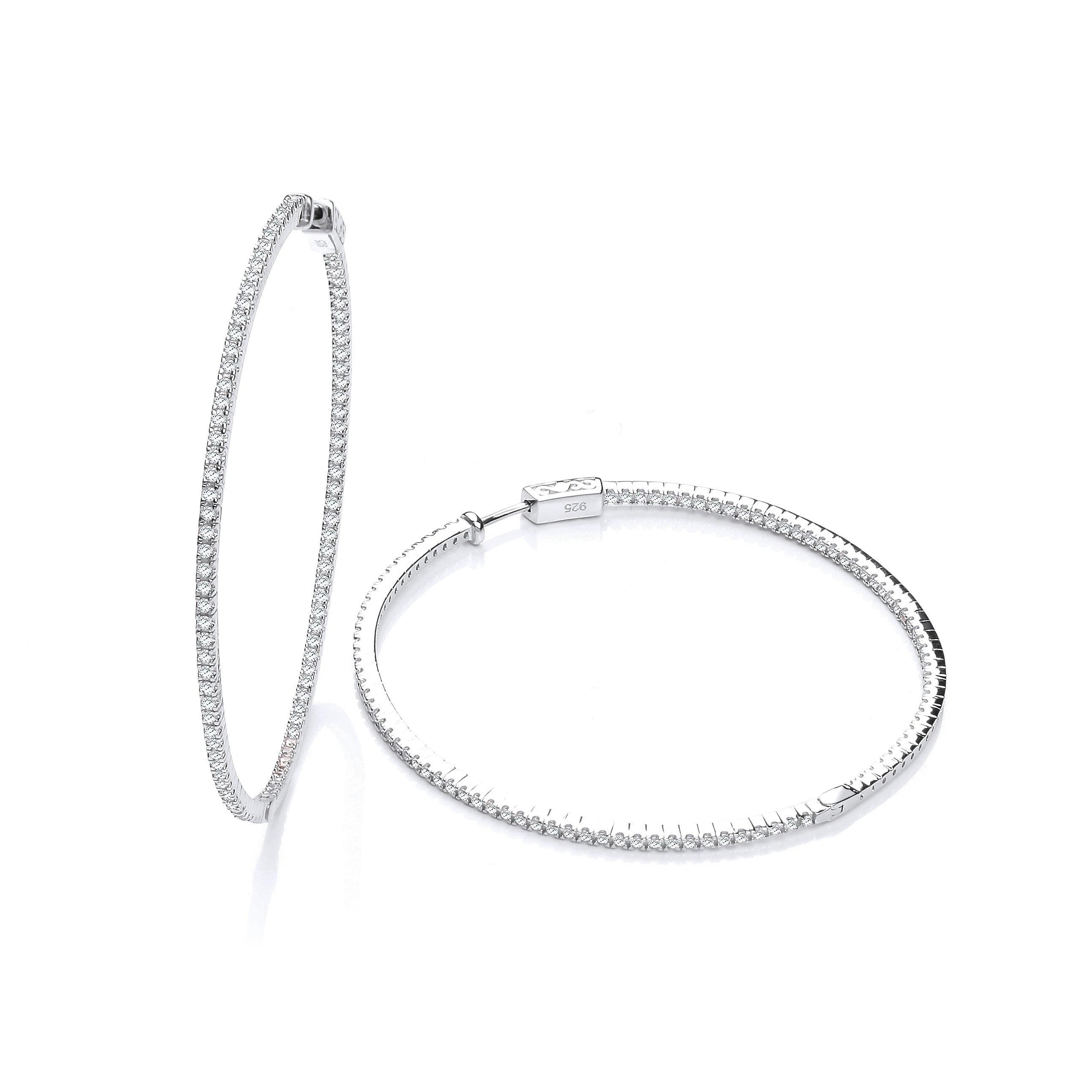 Micro Pave' 60mm Round Hoop Cubic Zirconia Earrings - Silver