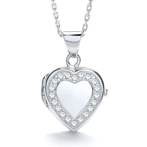 Heart Shape with Line of Cubic Zirconia's Locket - Silver