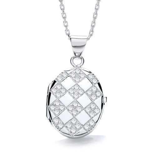 Oval Shape with Design of Cubic Zirconia's Locket - Silver