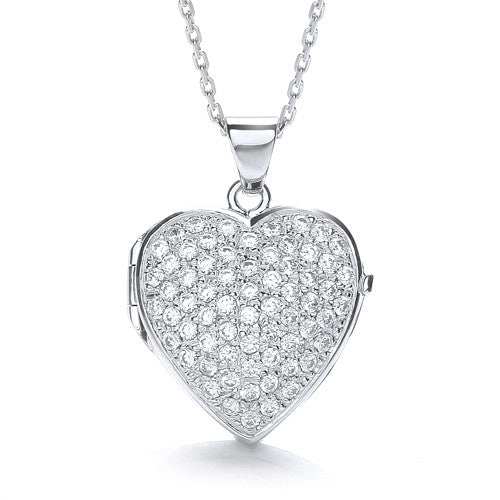 Big Heart Shape All Cubic Zirconia's on Front Locket - Silver