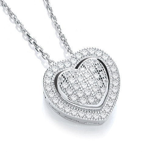Micro Pave' Heart Pendant with 18" Chain - Silver