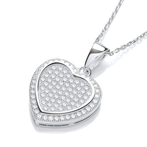 Micro Pave' Heart Pendant with 18" Chain - Silver