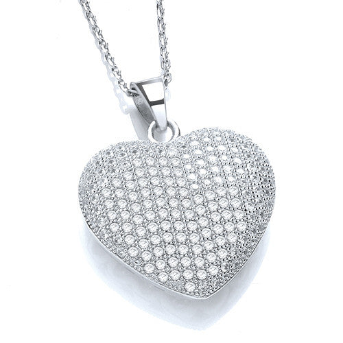 Micro Pave' Heart Pendant with 18" Chain - Silver