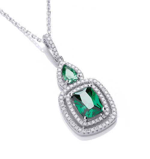 Micro Pave' Fancy Pendant Green Cubic Zirconia with 18" Chain - Silver