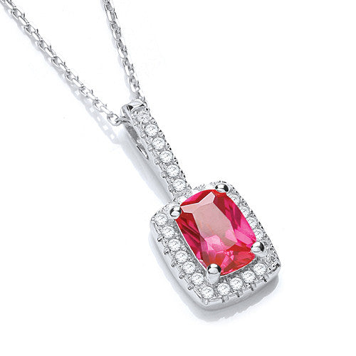 Micro Pave' Fancy Pendant Red Small Cubic Zirconia with 18" Chain - Silver