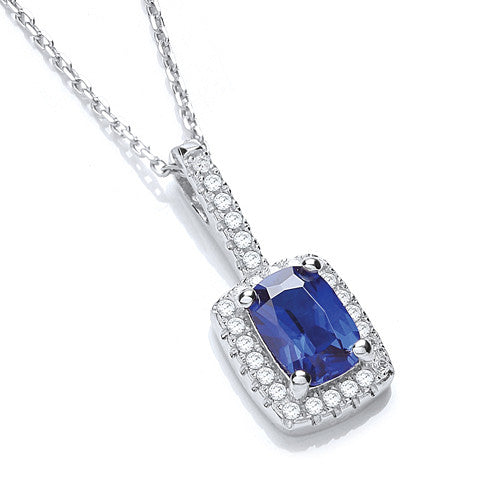 Micro Pave' Fancy Pendant Blue Small Cubic Zirconia with 18" Chain - Silver