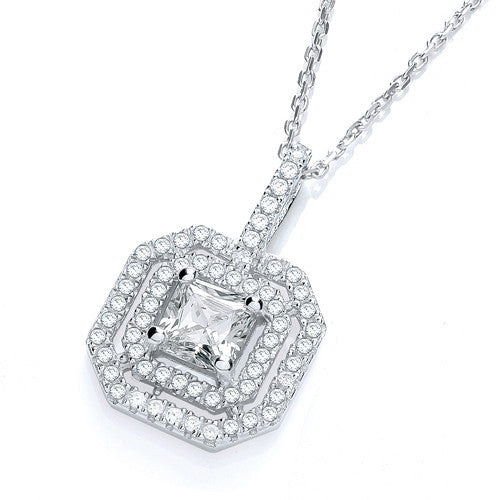 Micro Pave' Fancy Pendant Cubic Zirconia Centre with 18" Chain - Silver