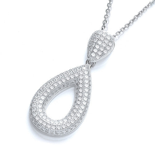 Micro Pave' Pear Shape Pendant with 18" Chain - Silver