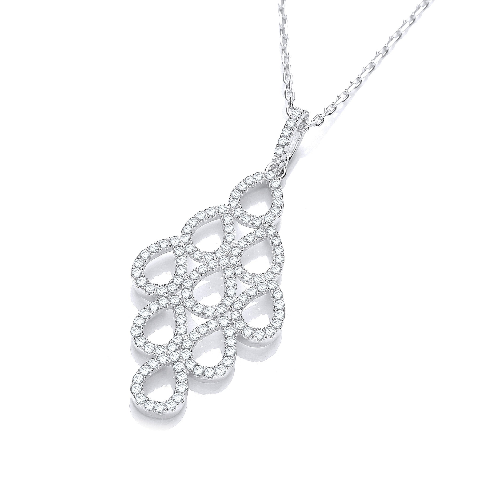 Micro Pave' White Drop Pendant with 18" Chain - Silver