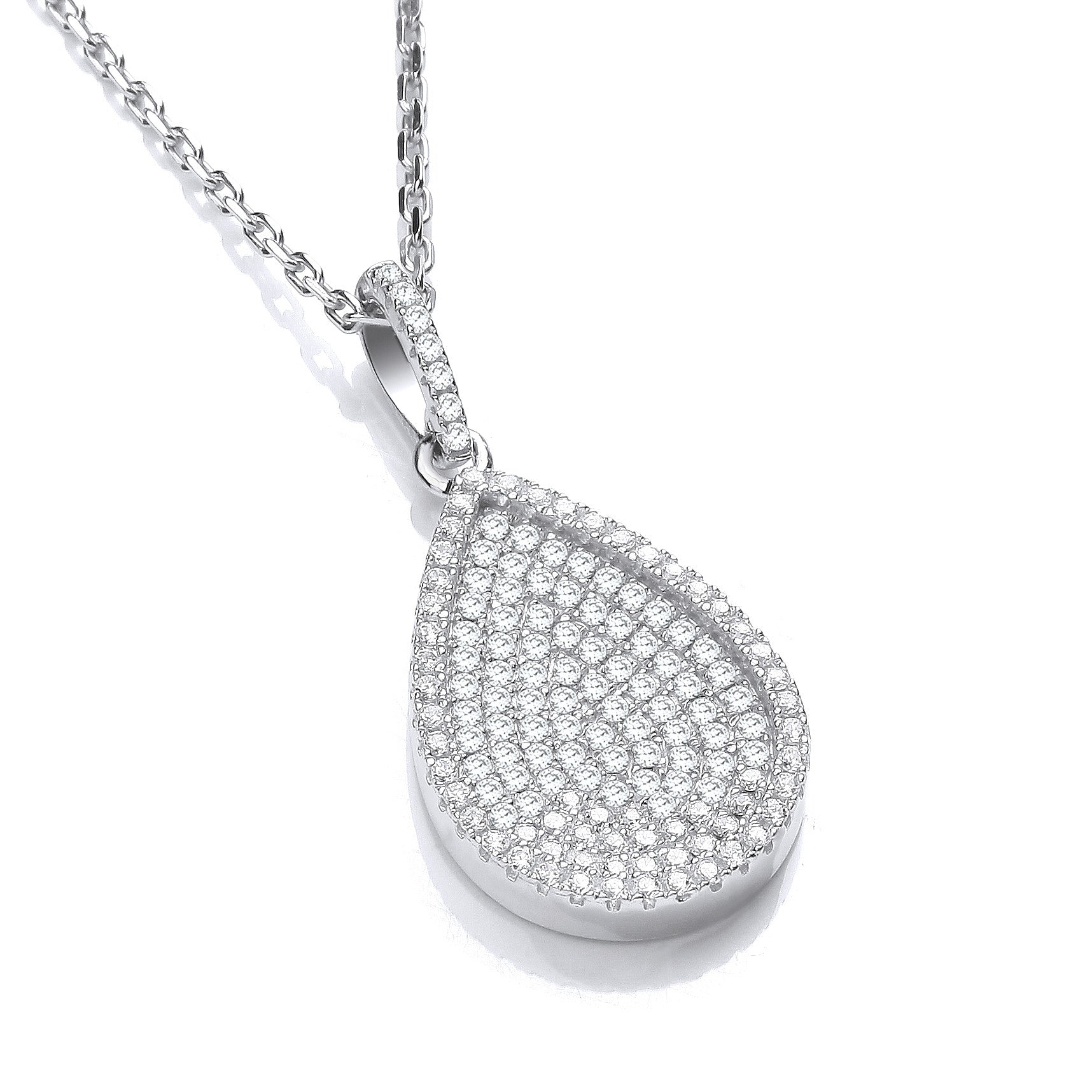 Micro Pave' Pear Shape Pendant with 18" Chain - Silver