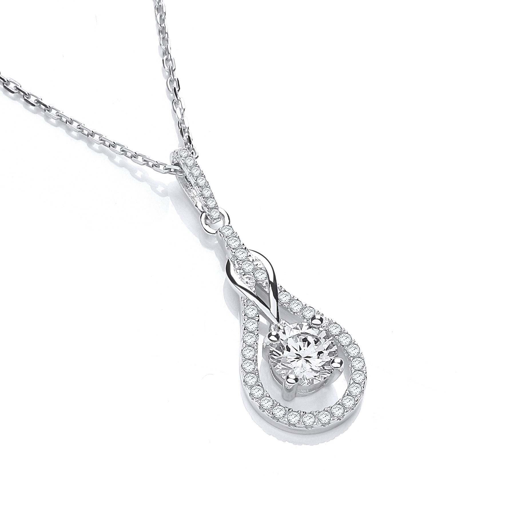 Micro Pave' Teardrop Cubic Zirconia Pendant with 18" Chain - Silver
