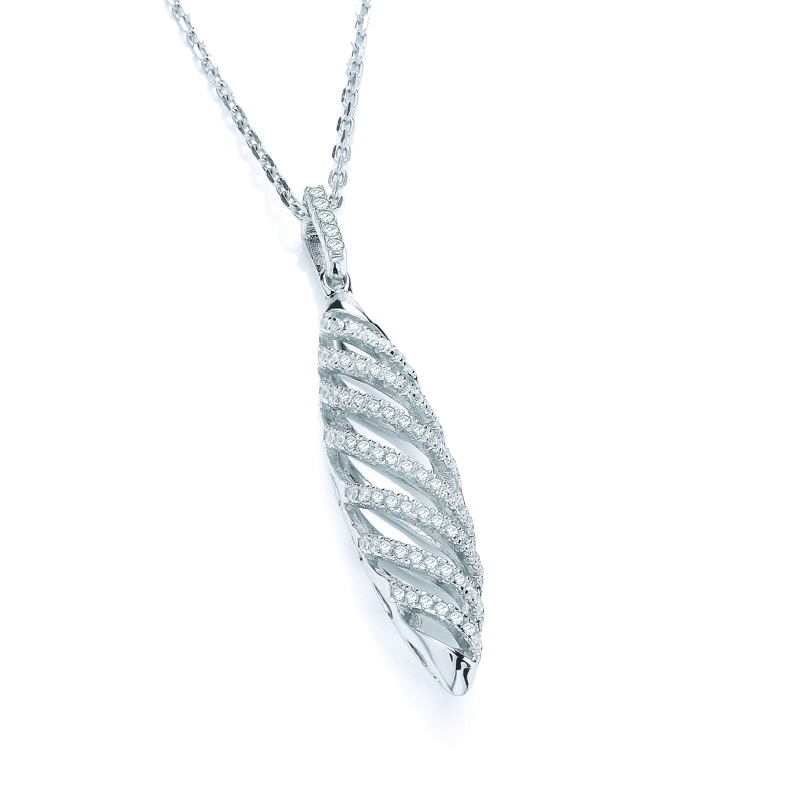 Micro Pave' Fancy Swirl Cubic Zirconia Drop Pendant with 18" Chain - Silver