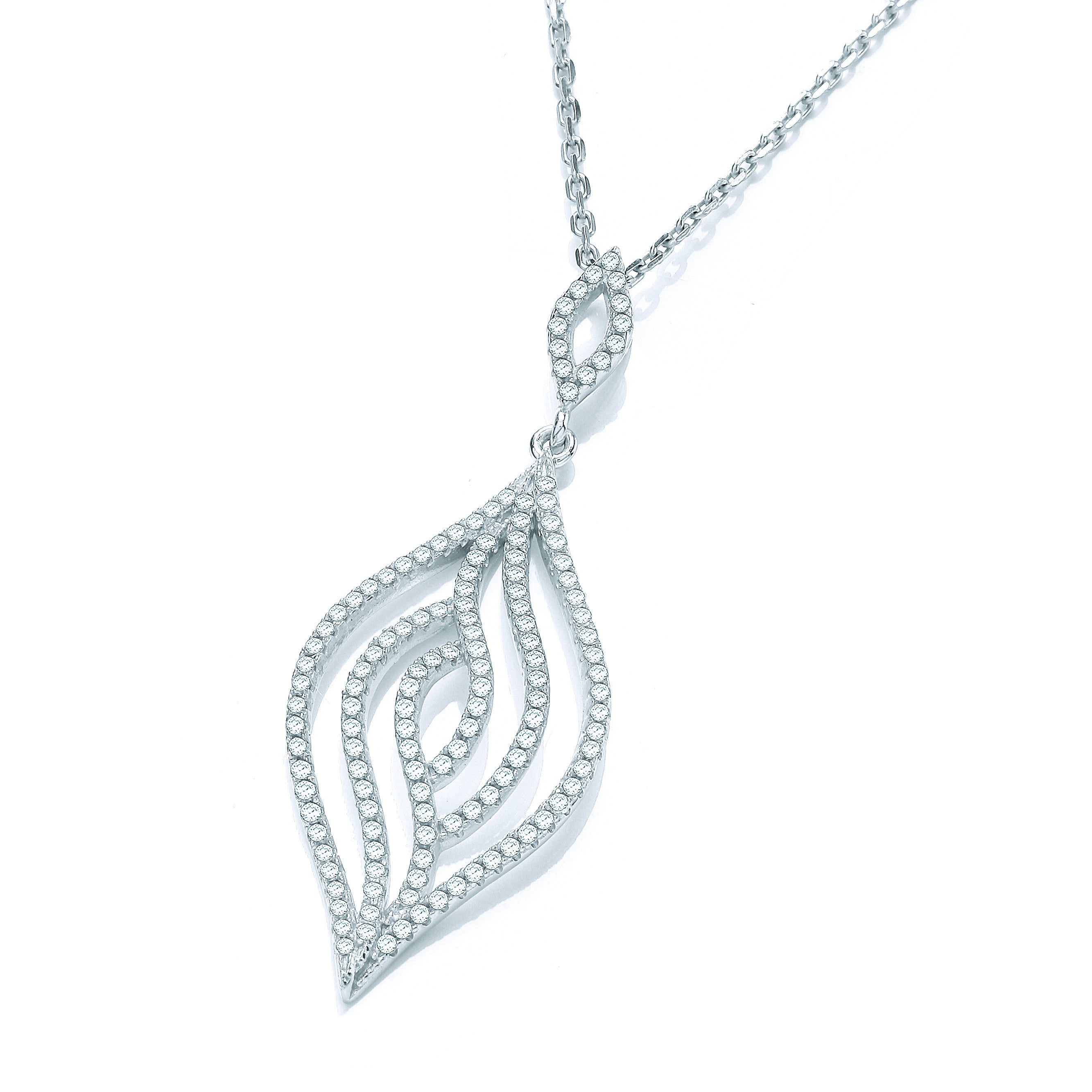 Micro Pave' Leaf Cubic Zirconia Pendant with 18" Chain - Silver
