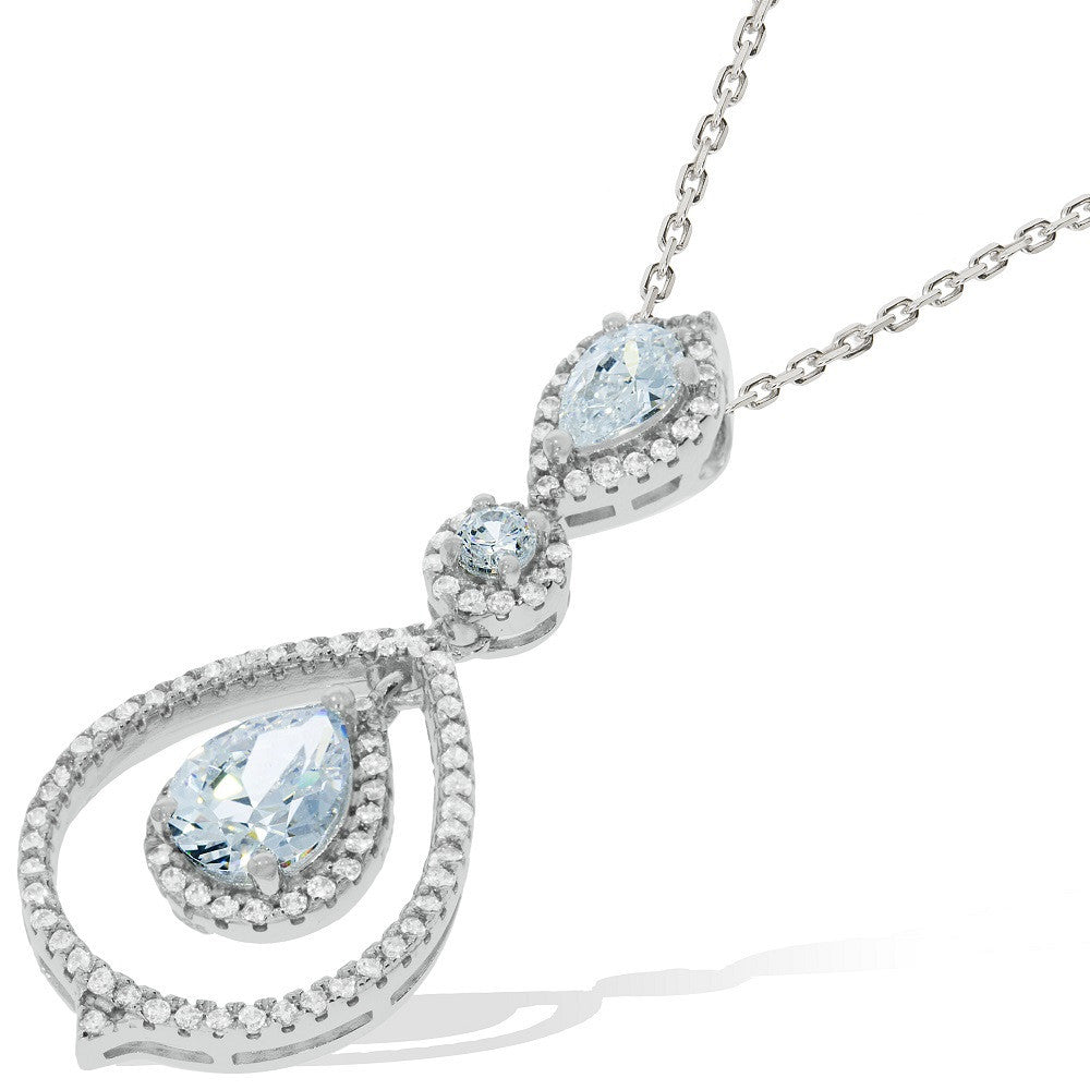 Micro Pave Fancy Clear Cubic Zirconia Pendant with 18" Chain - Silver