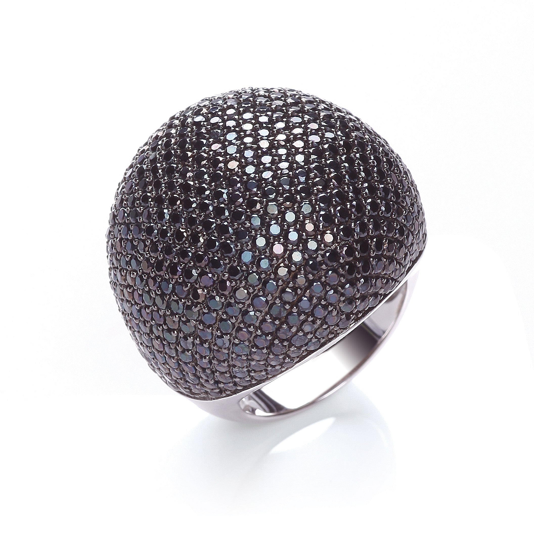 Micro Pave' Big Cocktail Ring 503 Black Cubic Zirconia - Silver