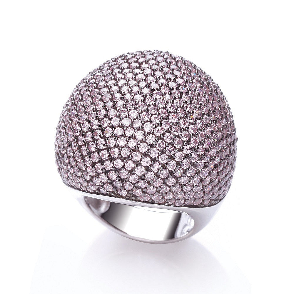 Micro Pave' Big Cocktail Ring 503 Pink Cubic Zirconia - Silver