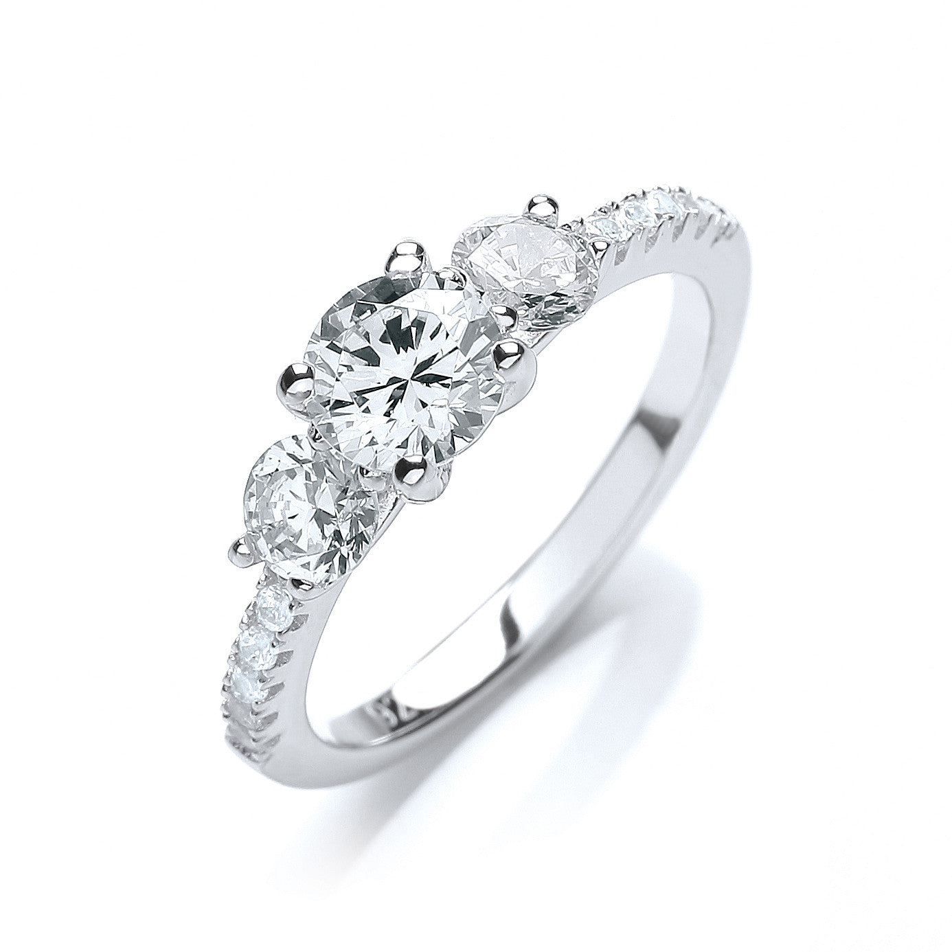 Micro Pave' Trilogy Ring & Cubic Zirconia on Shoulder - Silver