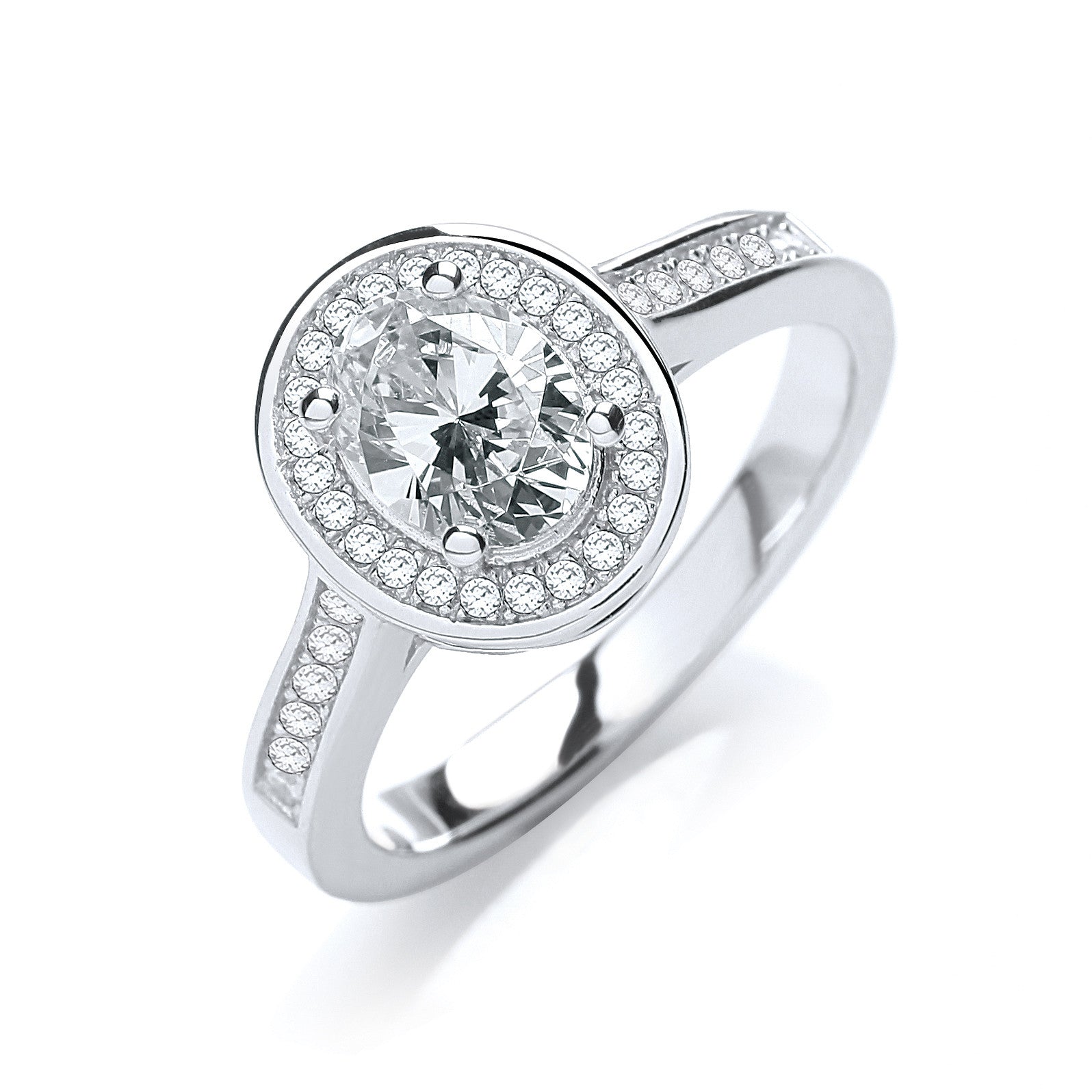 Micro Pave' Oval Shape Cubic Zirconia Ring - Silver