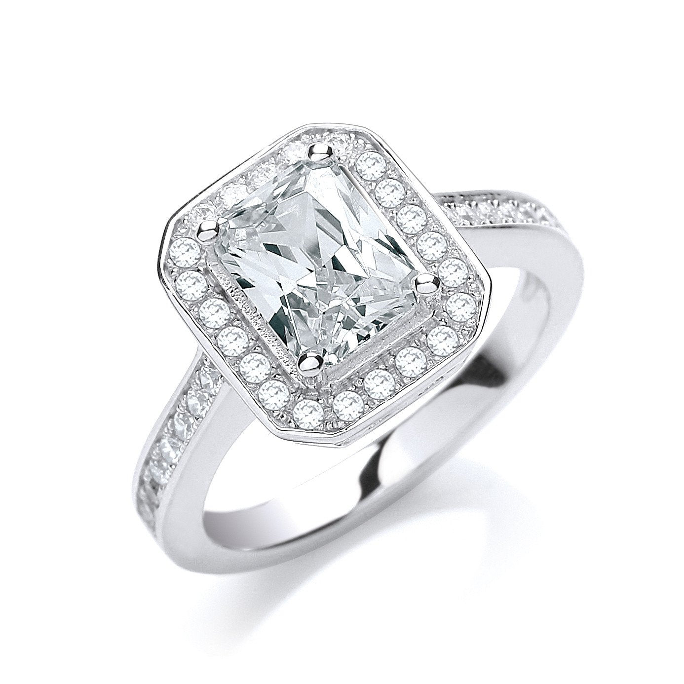 Micro Pave' Emerald Shape Cz & Shoulder Ring