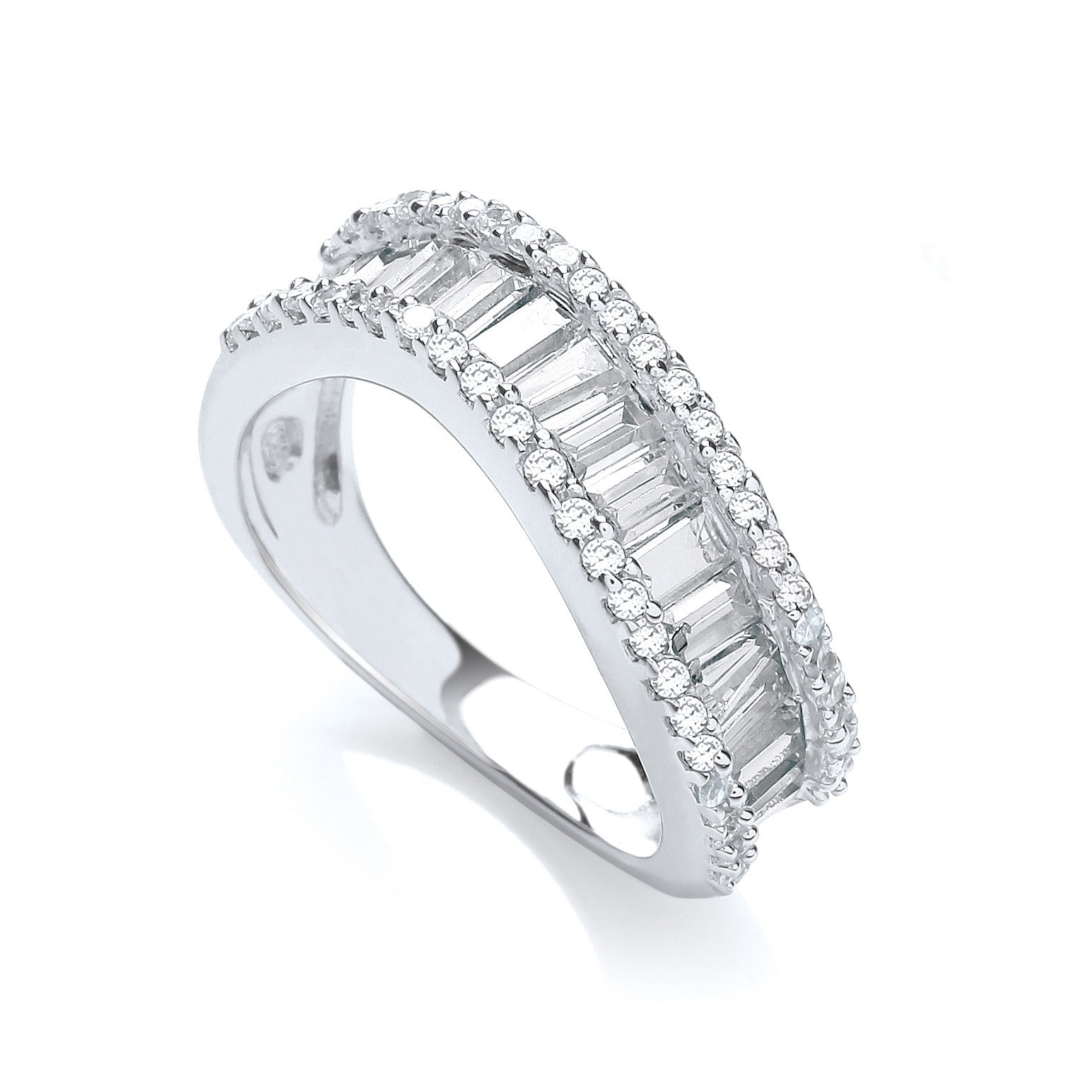 Baguette with Round Cubic Zirconia Ring - Silver