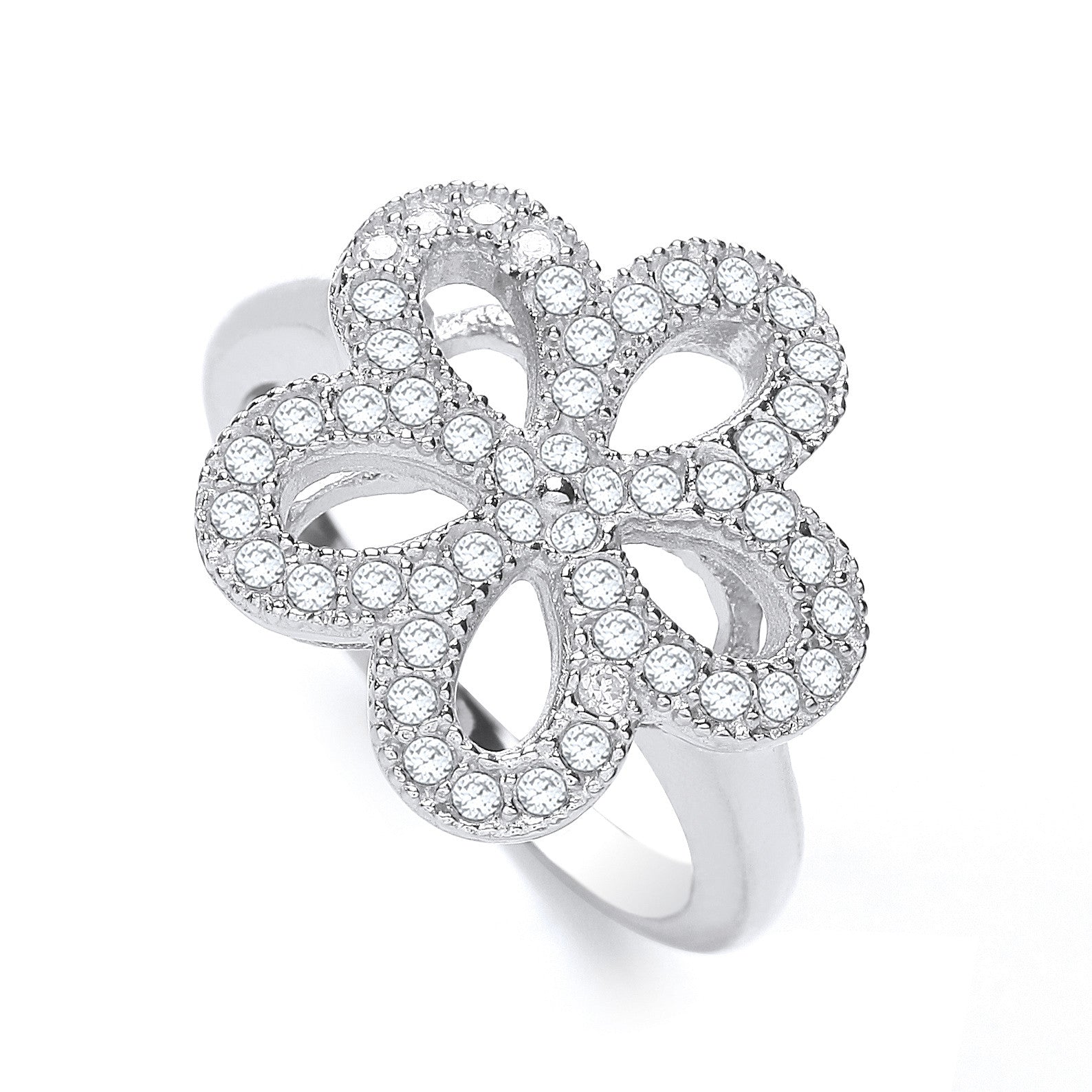 Daisy Shape Fancy Cubic Zirconia Ring - Silver