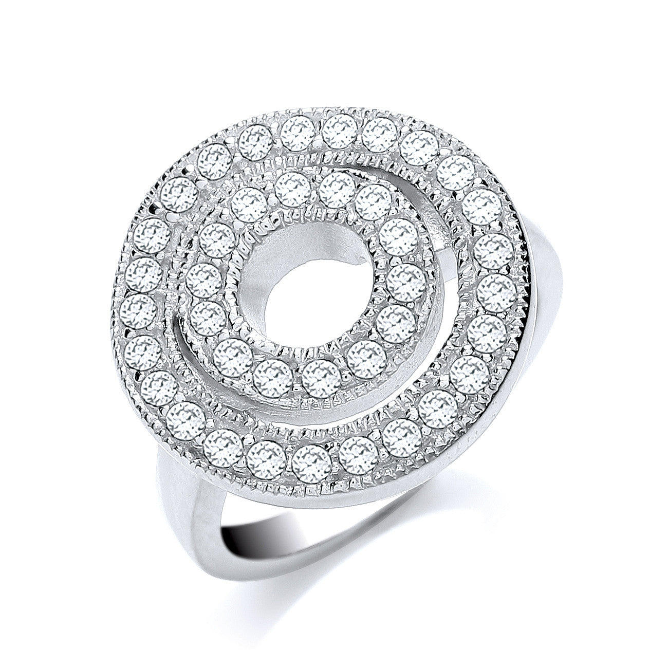 Round 2 Row Fancy Cubic Zirconia Ring - Silver