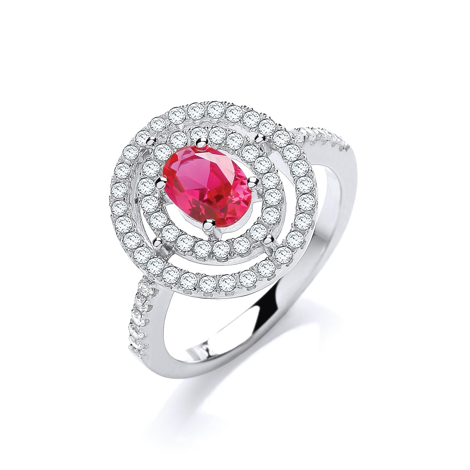 Micro Pave' Ruby Red& Clear Cubic Zirconias Ring - Silver