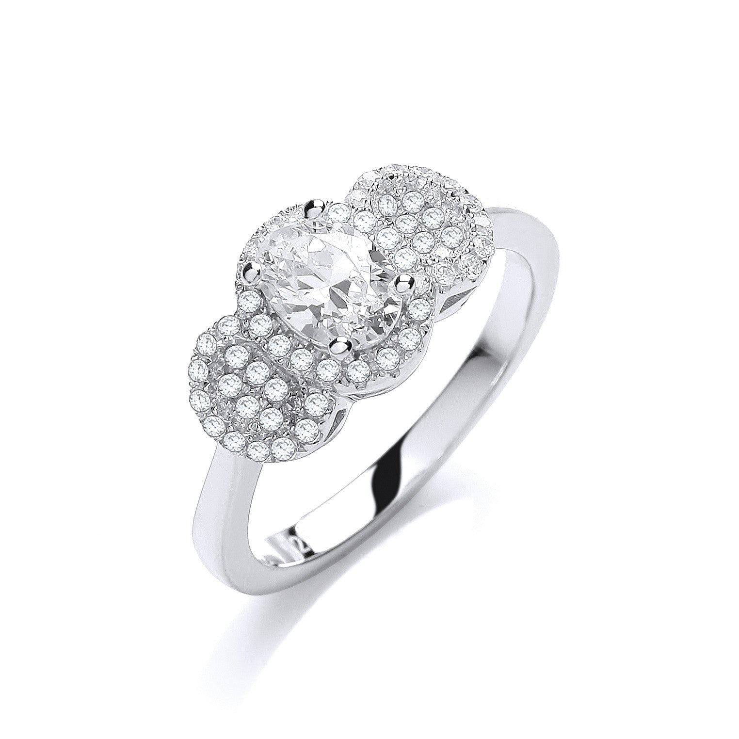 Micro Pave' Trilogy with Centre Cubic Zirconia Ring - Silver
