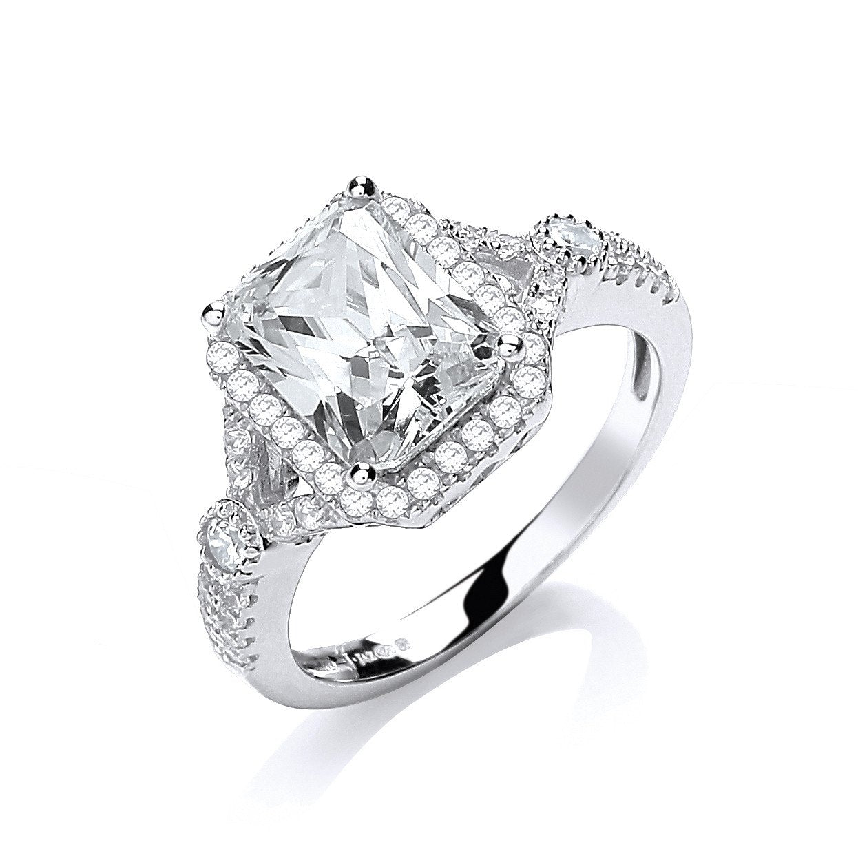 Micro Pave' Emerald Cut Centre Cz Ring