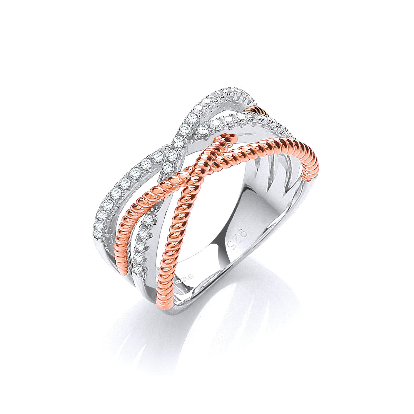 Micro Pave' Rose Coated & Silver Cubic Zirconia Ring - Silver
