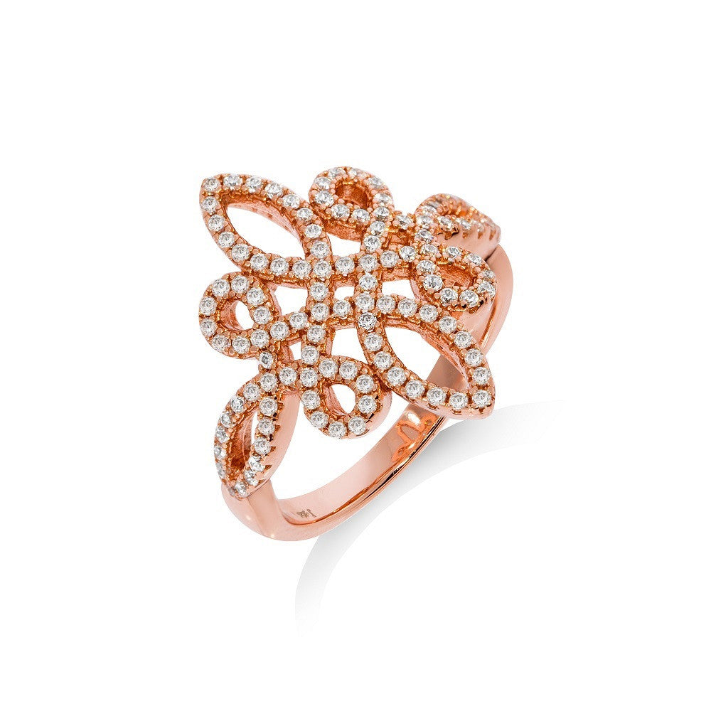 Micro Pave Rose Coated Fancy Silver Cubic Zirconia Ring - Silver