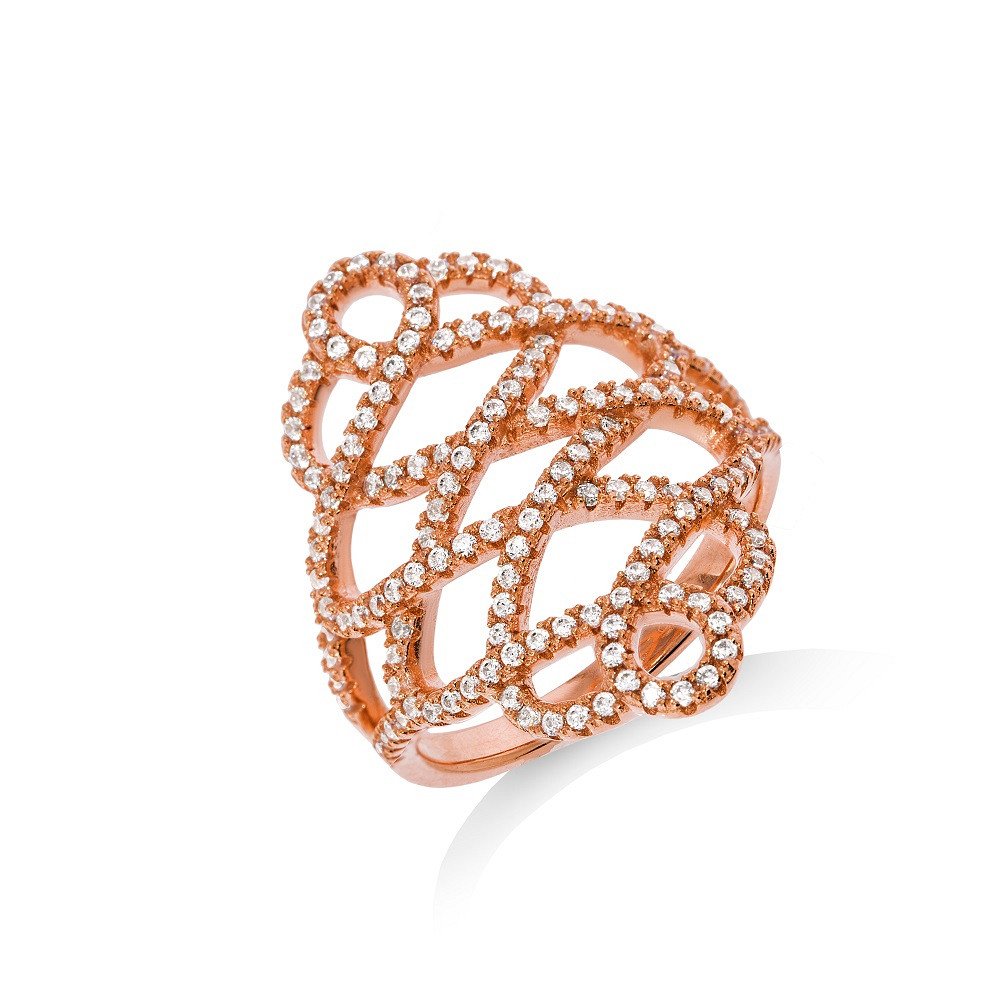 Micro Pave Rose Coated Fancy Silver Cz Ring