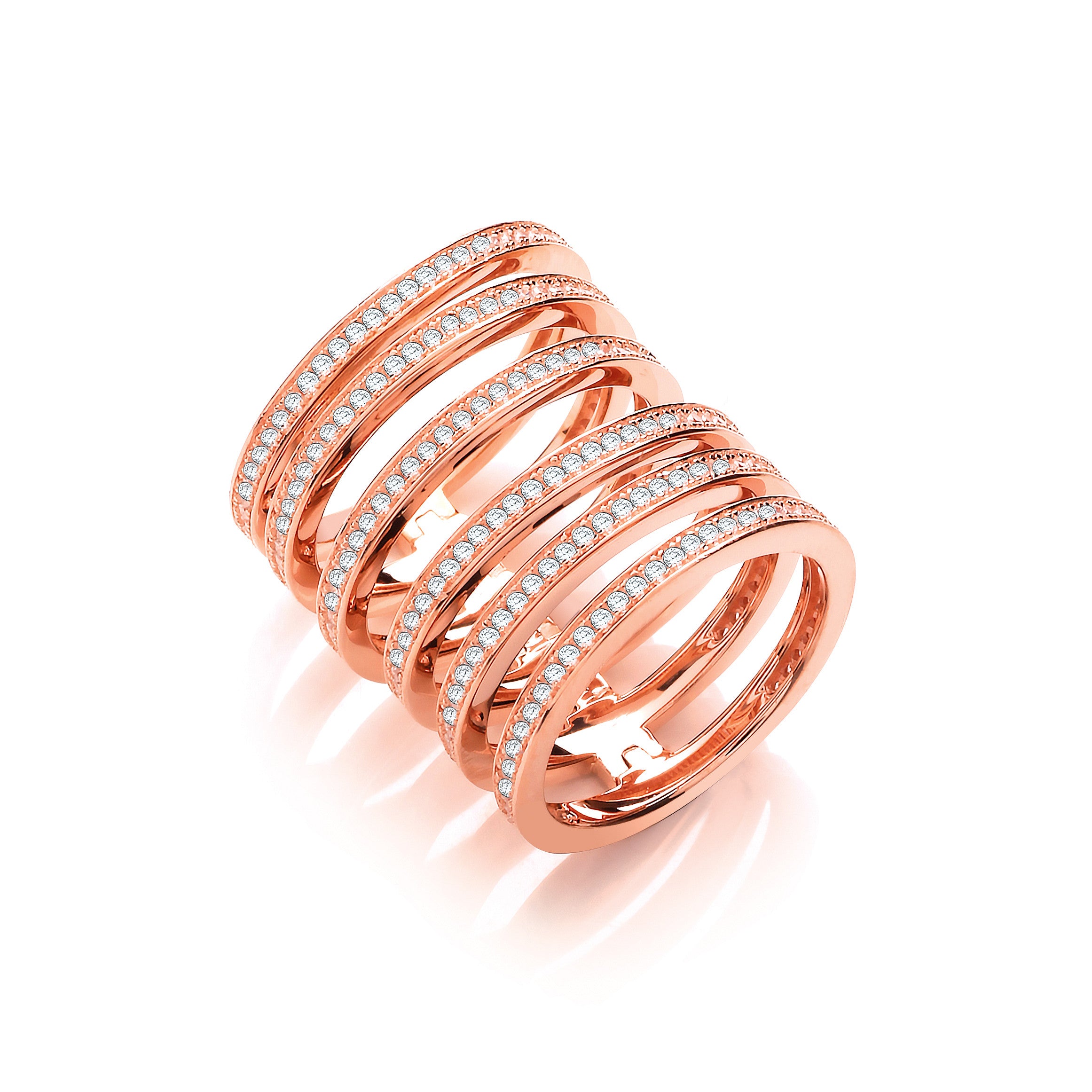 Rose Coated Silver Full Finger Hindged Knuckle Ring - Silver